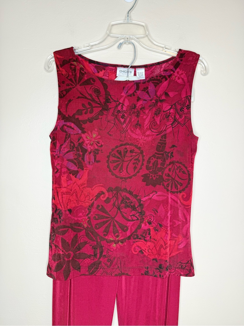 Chico's Travelers Raspberry Printed Three-Piece Set Jacket/Shell/Pants Medium - Picture 5 of 16